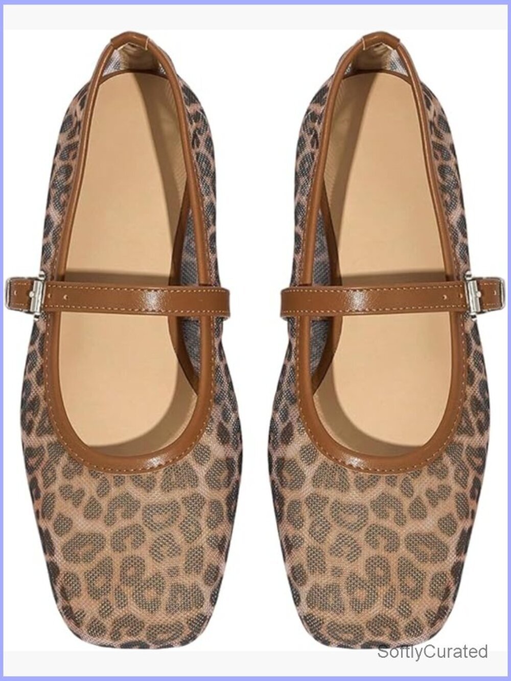 Leopard Print Mary Jane Ballet Flats Square Toe Buckle Closure Comfortable - Picture 1 of 5